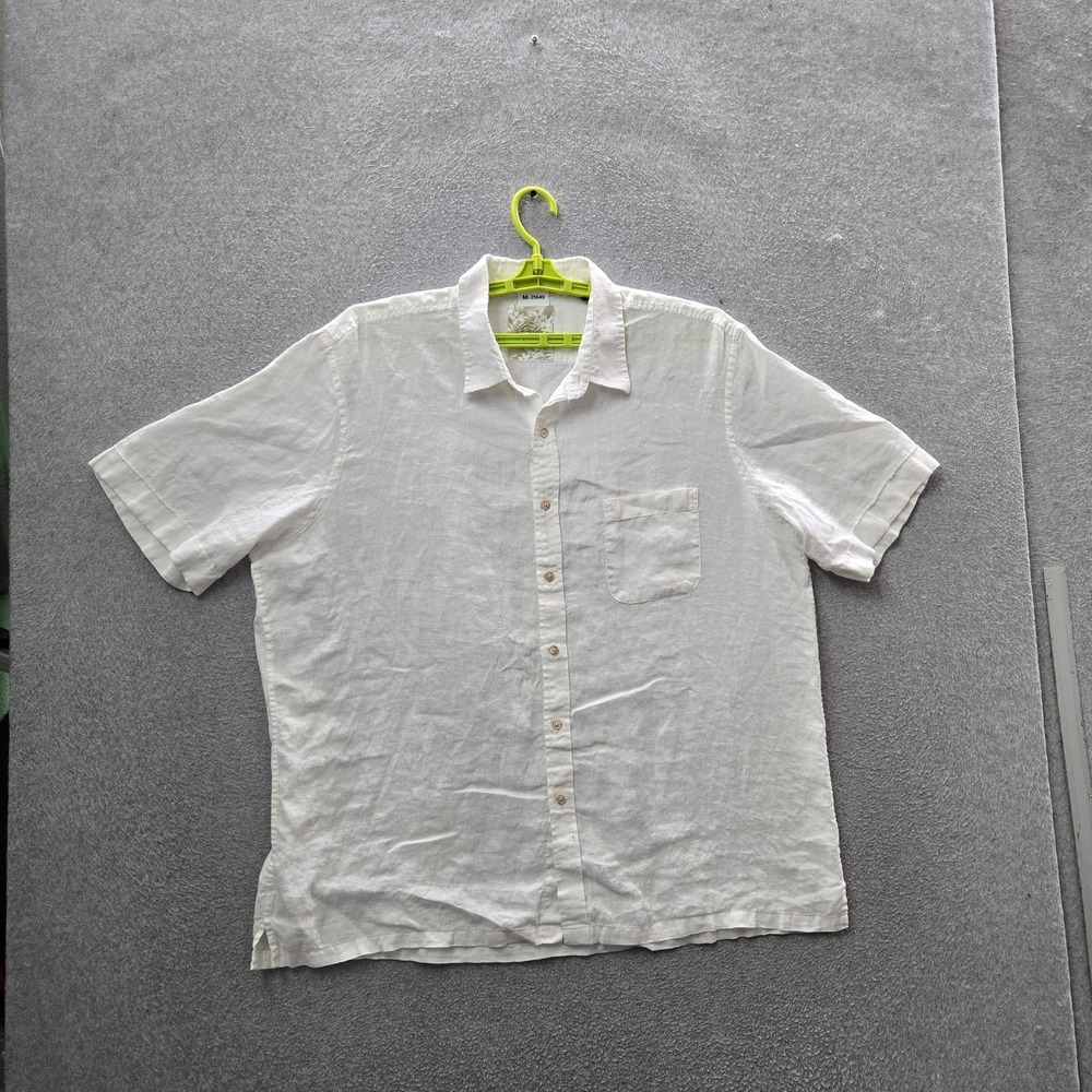 Tasso Elba Men Button Up Shirt XXL White Linen Island Hawaiian Shirt